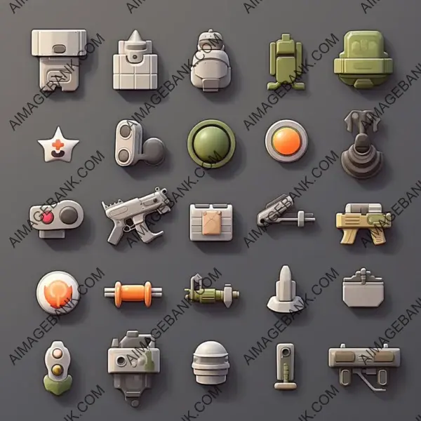 Game Icon Sheet with Simplified Military 3D Models