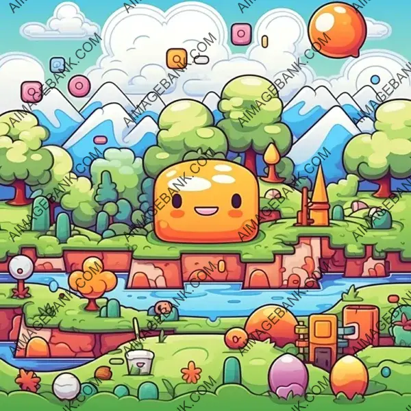 64K Ultra High-Resolution: Cute Puzzle Landscape with Block Colors