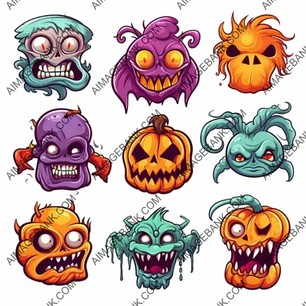 Multicolor Art Depicting Scary Halloween Characters