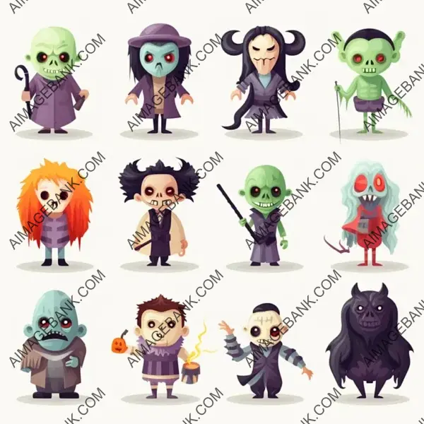 Scary Halloween Characters with Multicolor Art