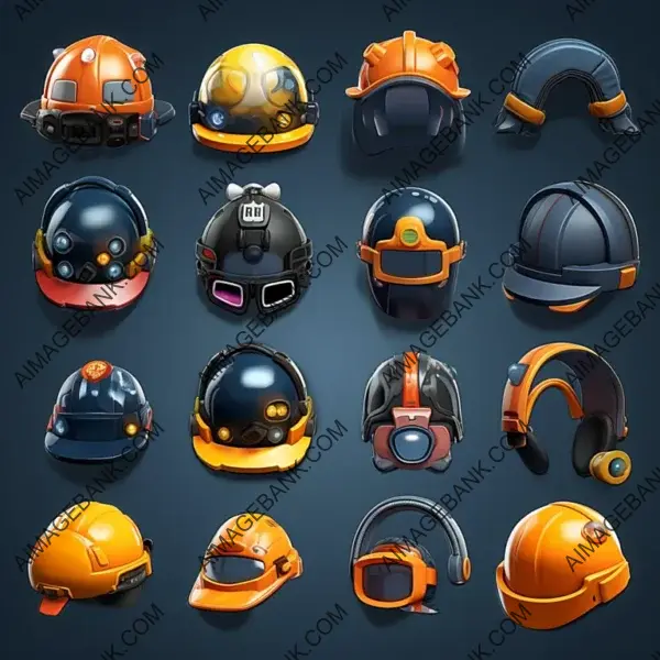 Cinema4D Styled Hard Hat Game Icons Set