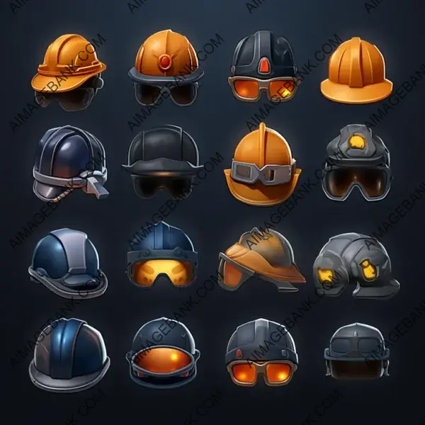 Hard Hat Styled Game Icons Set with Cinema4D