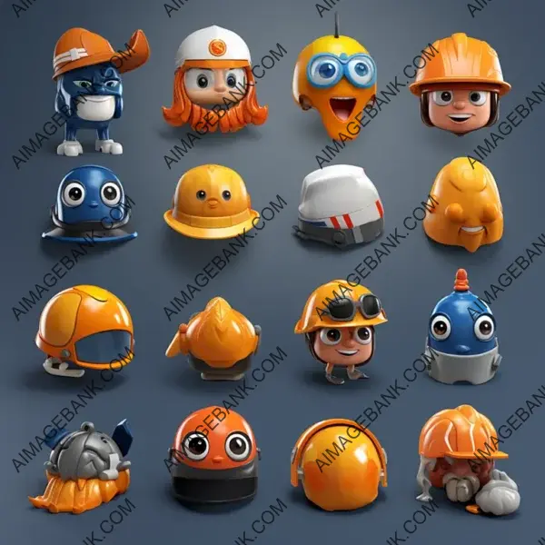 Cinema4D Styled Set of Game Icons with Hard Hat