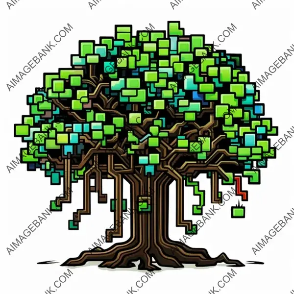 Tree in 8-Bit Form DMT Art with Chibi White