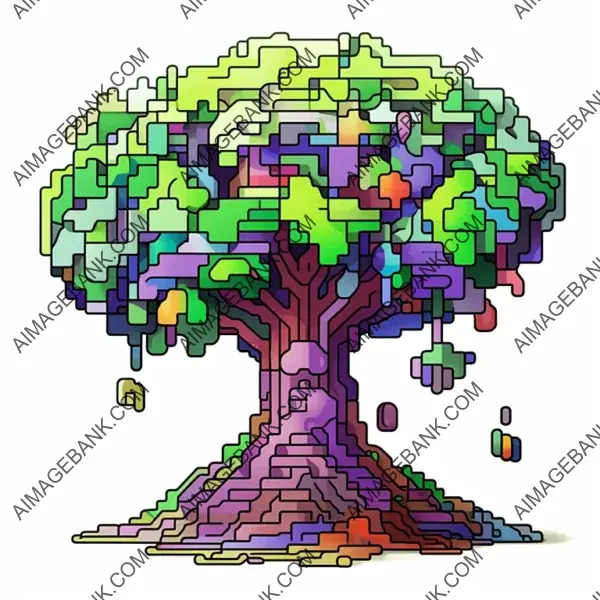 8-Bit Form DMT Art Form of Tree Chibi in White