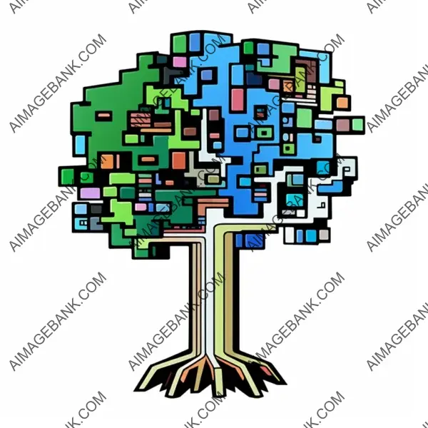 8-Bit Form DMT Art of Tree Chibi in White