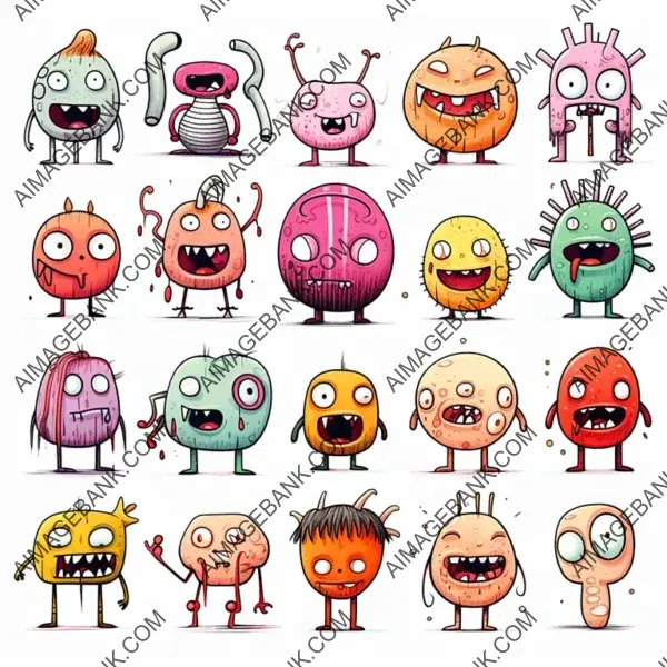 Various Scary Cartoon Characters in 2D Render