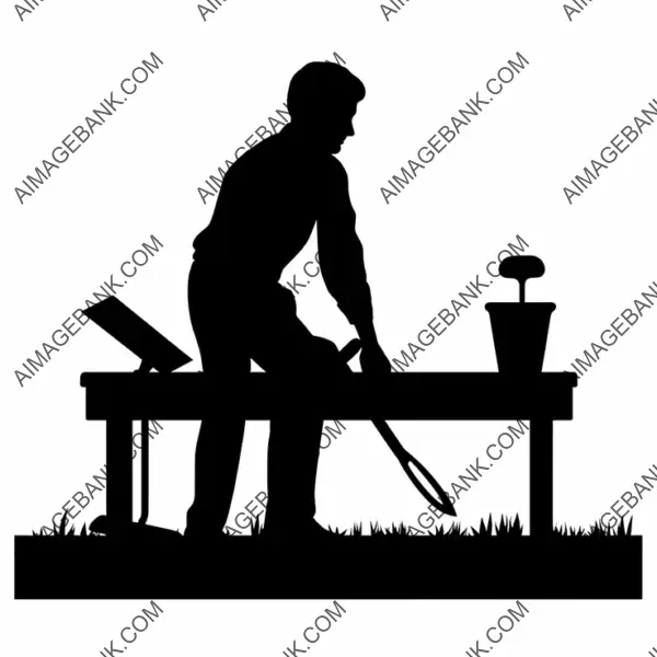 Black Icon Set: Garden Kneeler and Spade Silhouettes