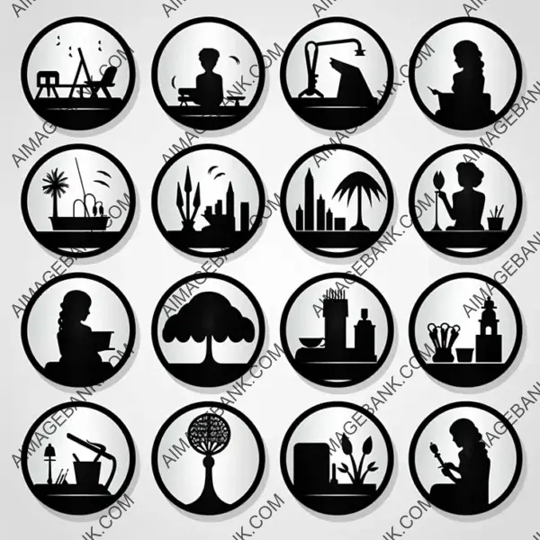 Minimal Flat Painting Icon: Black and White Silhouettes