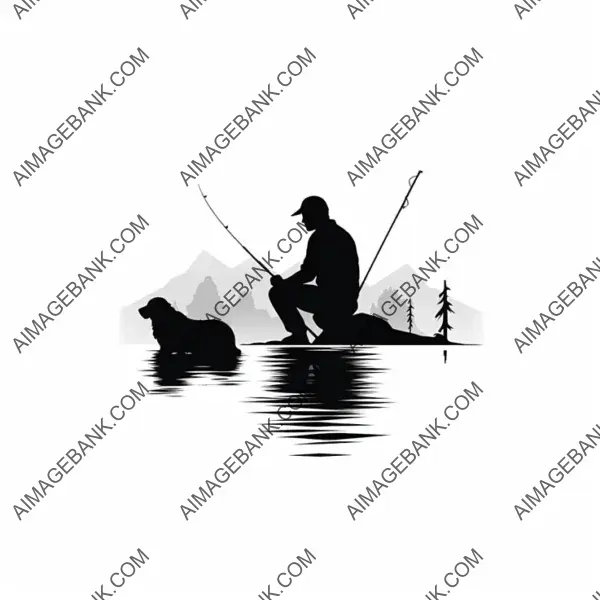 Logo Design with Man Fishing and Dog on White Background