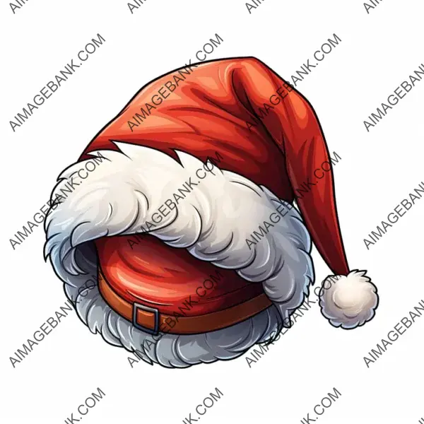 Whimsical Slanted Cartoon Santa Hat, No Background