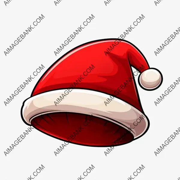 Simple Line Drawing of Red Santa Hat on White Background