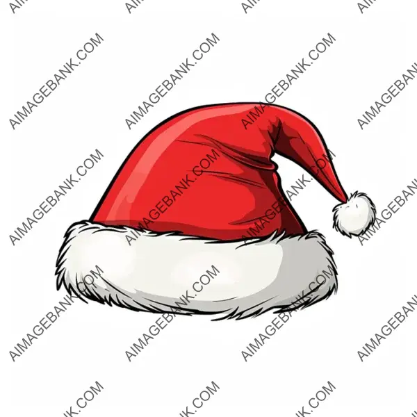 Red Santa Hat in Simple Line Drawing, White Background