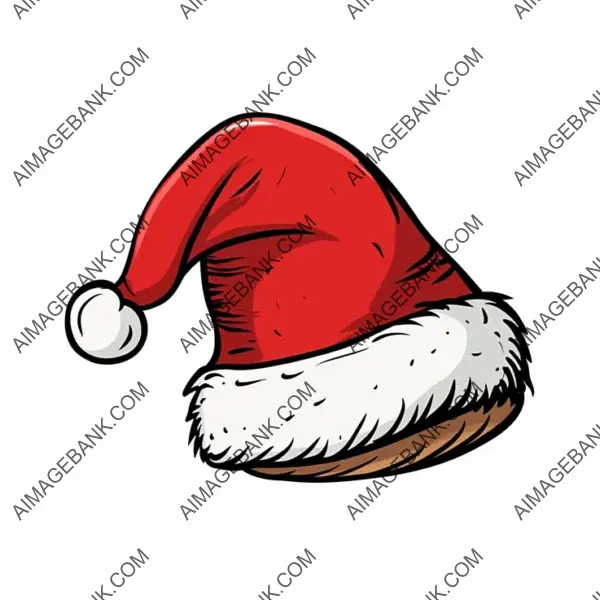 Red Santa Hat with Basic Line Drawing, White Background