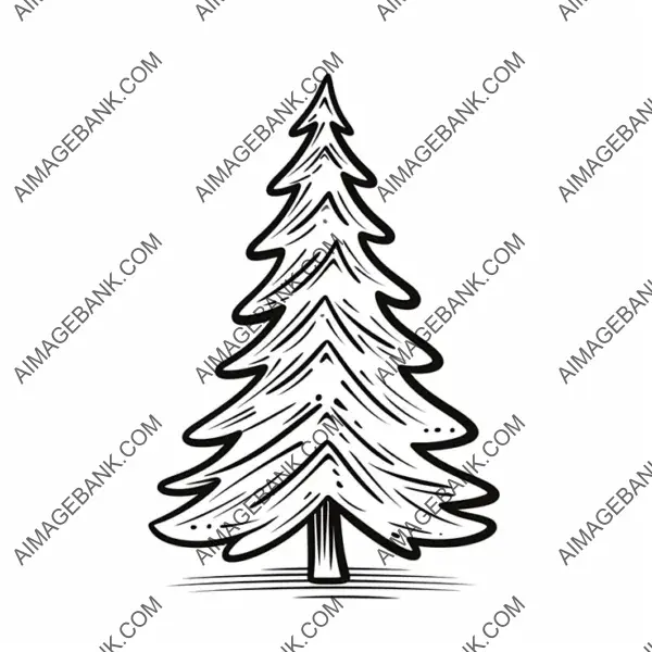 Adorable Simple Line Work Vector of a Cute Christmas Pine Tree