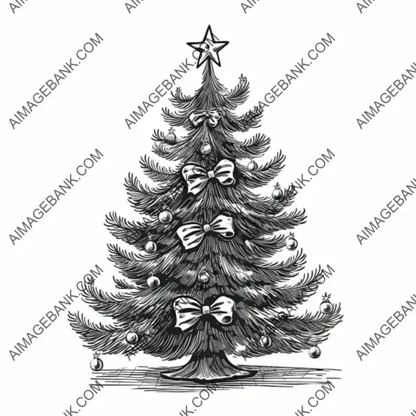 Retro Comic-Style Hand-Drawn Vintage Christmas Tree