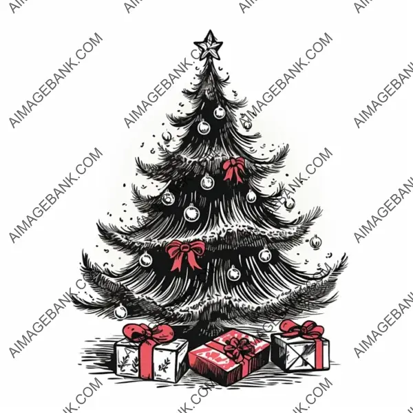 Vintage Comic-Style Hand-Drawn Retro Christmas Tree