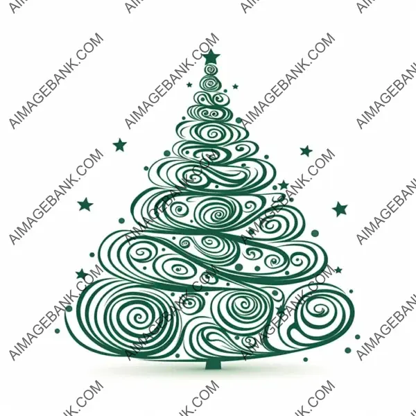 Single Line Art Illustration of a Christmas Tree