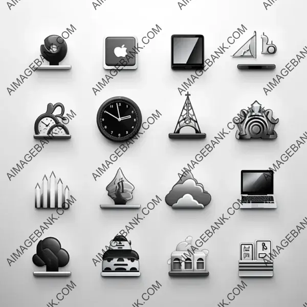 Pixelated Desktop Icons in Black and White