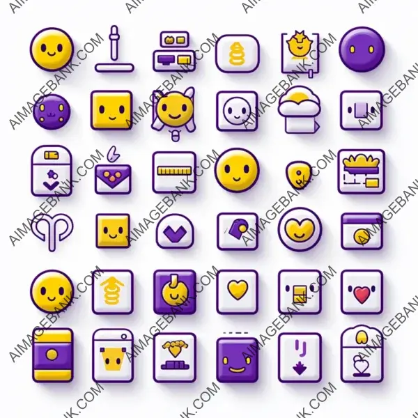 Pixelated Icons: Emoji in Purple and Yellow