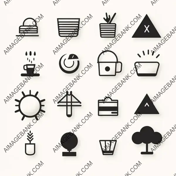 Flat Minimalist 2D Vector Icons with Black Strokes