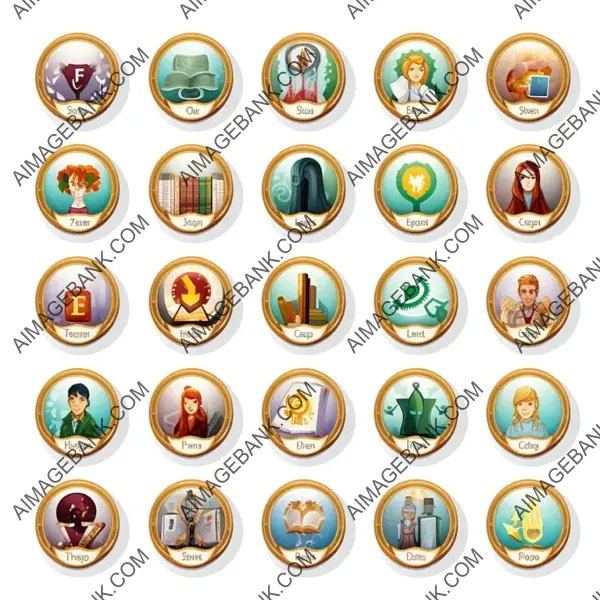Set of 20 Round Digital Badges on Page
