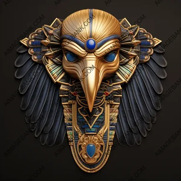 Egyptian Eagle Head Ornament with Art Deco Style