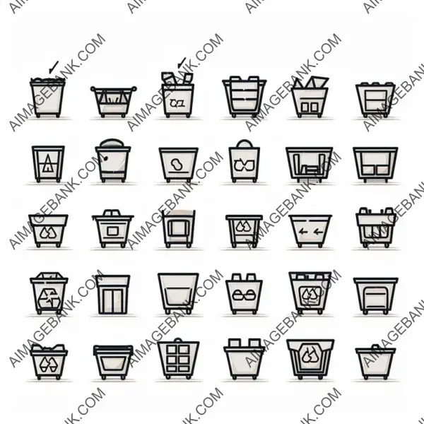 Different Kinds of Nuclear Waste Bins in Simple Line Art