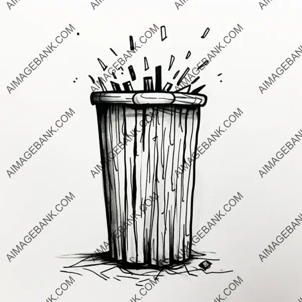 Minimalistic Black Stick Drawings of Trash Can