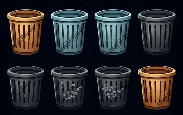 Trashcan Bin Icon with Trash in Raster Style