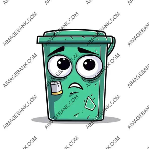 Cartoon Character Depicting a Sleepy Trash Can