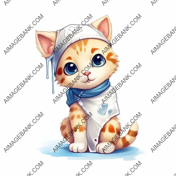 White Background with Kitty and Bandaged Leg