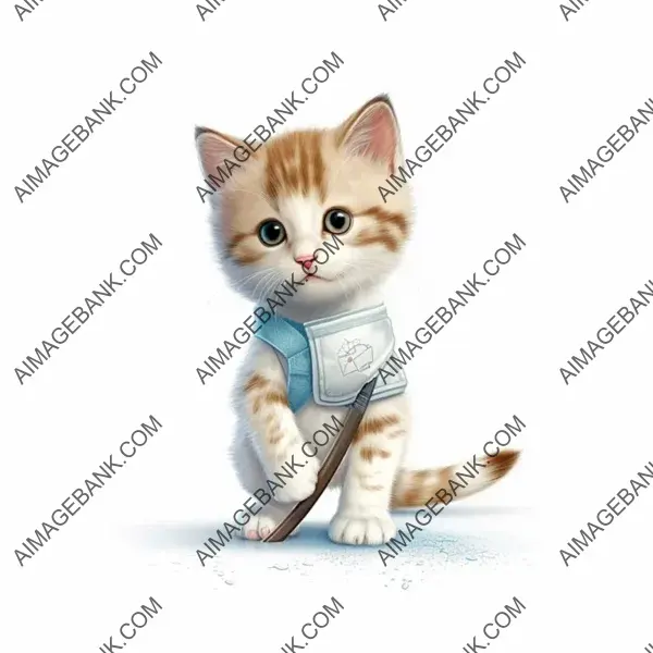 Kitty with Bandaged Leg on Clean White Background