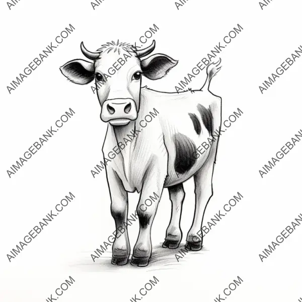 Minimalistic Line Drawing of Cow