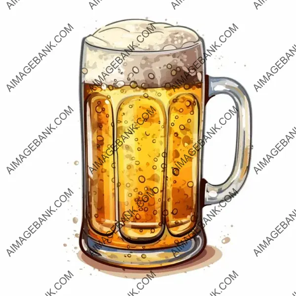 Cartoon Beer Mug with Froth on White Background