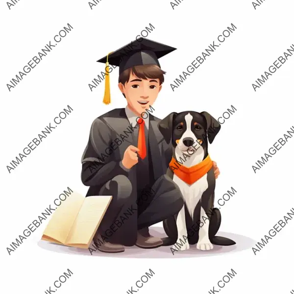 White Clean Graduate Diploma with Dog Illustration