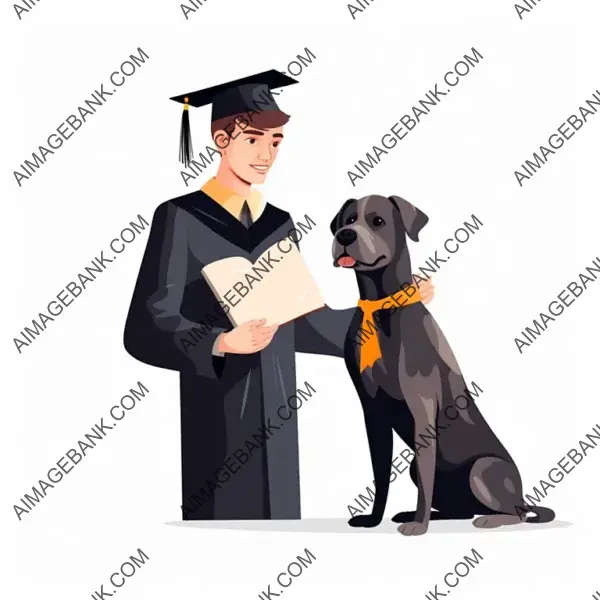 Graduation Diploma with Dog Illustration on White Background