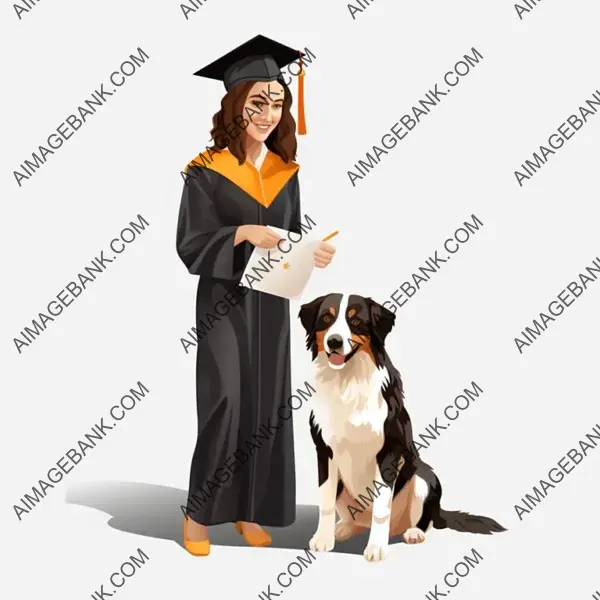 Dog with Graduate Diploma on Clean White Background