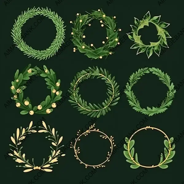 Collection of Warm Green Garlands Illustrations for Christmas