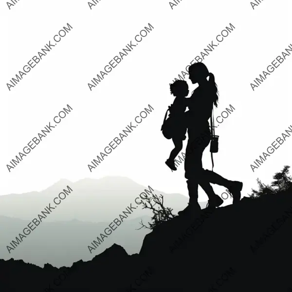 Silhouette: Lady Carrying Baby on Her Back