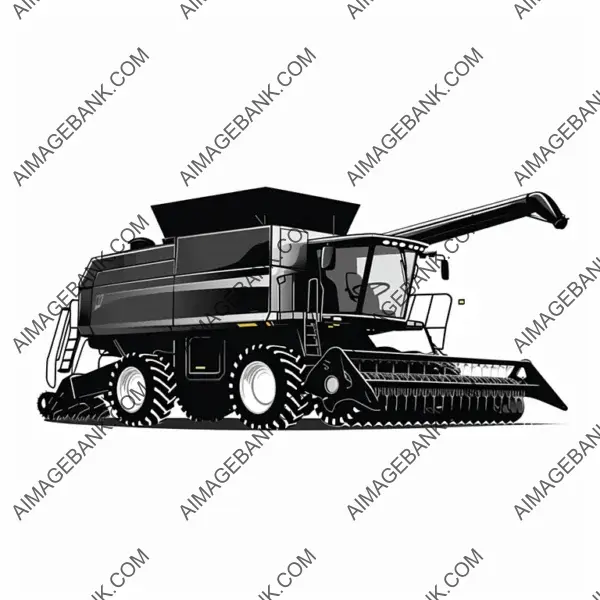 Clean and Simple Black Silhouette of Combine Harvester