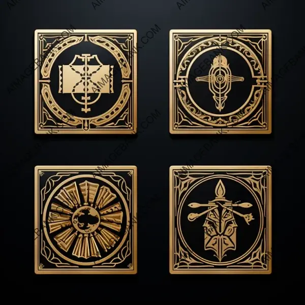 Gold Icon Set for Bravery and Strength