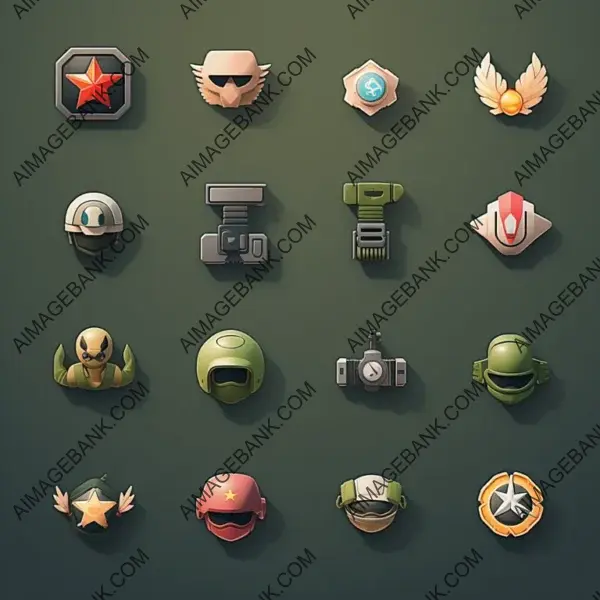 Sheet of Game Icons for Military 3D Modeling