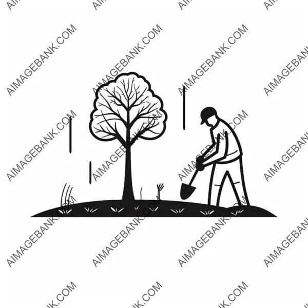 Tree Planting Illustration &#8211; 2D Vector on White Background