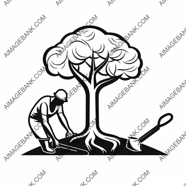 2D Vector Illustration of Tree Planting on White Background