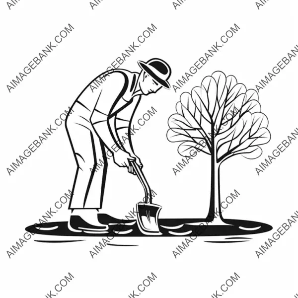 Vector Illustration of Tree Planting on a White Background