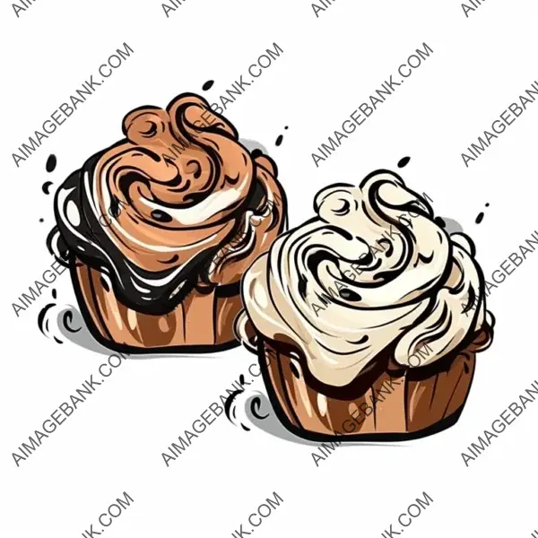 Two Cinnamon Buns Dripping Frosting &#8211; 2D Illustration