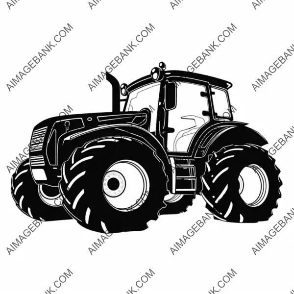 Silhouette of Tractor Side View &#8211; 2D Vector on White