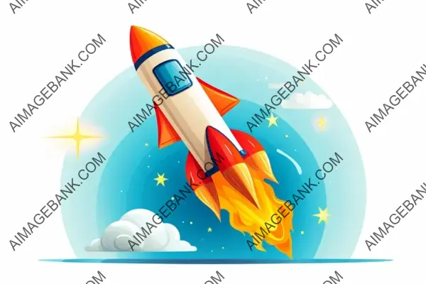 Rocket Launch Cartoon on White Background