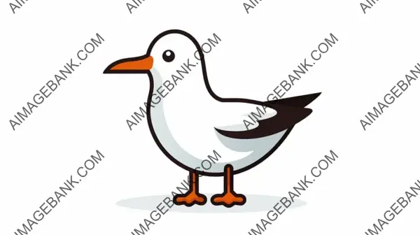 Simple and Funny Kawaii Seagull in Side View